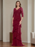 Column V-Neck Elegant Mother of the Bride Groom Dresses with Appliques Ruffles