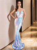 Column V-Neck Sleeveless Floor Length Elegant Evening Dress