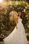 Charming A Line Sweetheart Neck Sleeveless Floral Up Floor-Length Prom Dress with Appliques
