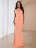 Coral Like Ruched Prom Dress Spaghetti Straps Floor Length For Glamorous Dance Nights