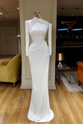 White Creamy Unique neck Long sleeves Mermaid Evening Dress