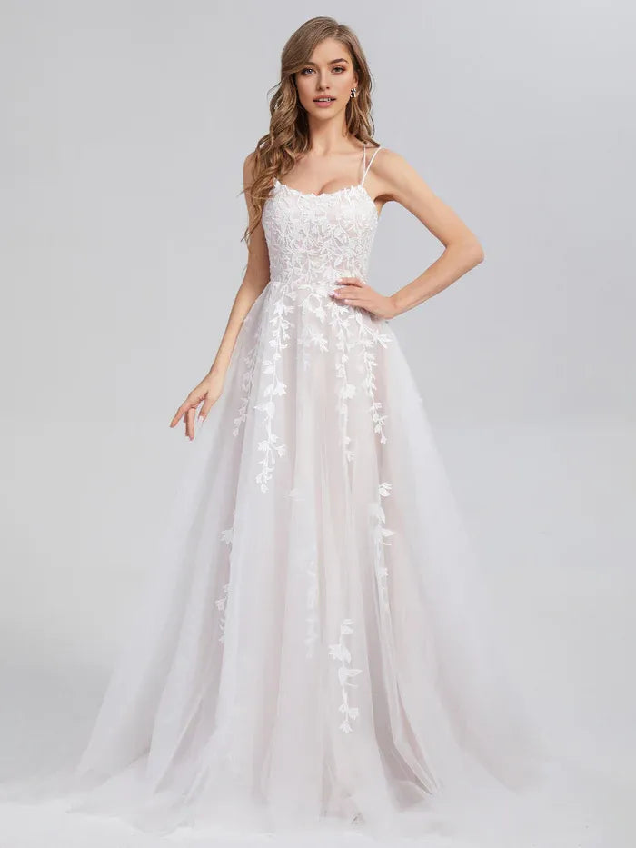 Romantic A-Line Sleeveless Crisscross Back Appliques mermaid Prom Dresses