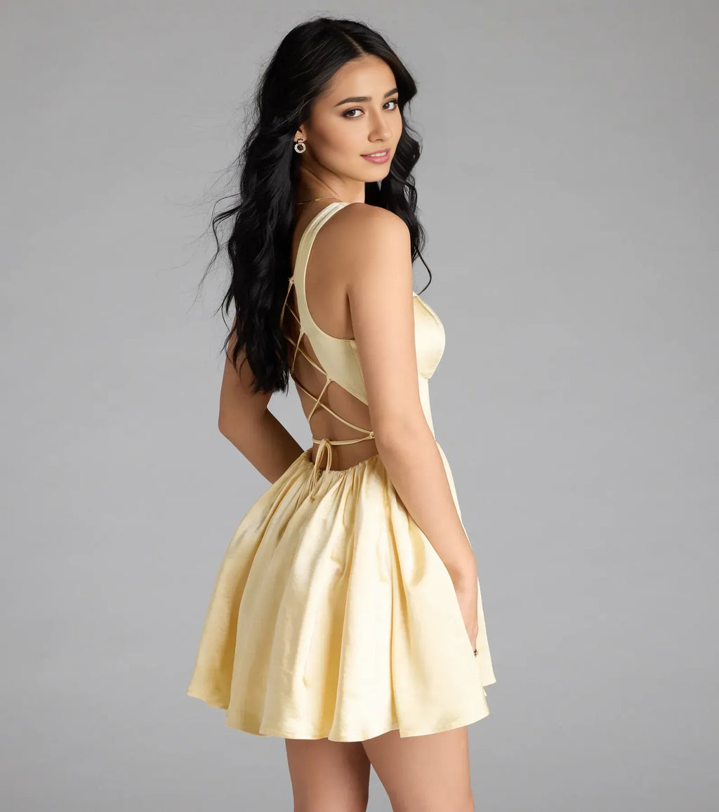 Special Occasion Sophisticated Graceful Elegant Red Satin A-Line Sleeveless Mini Homecoming Dress