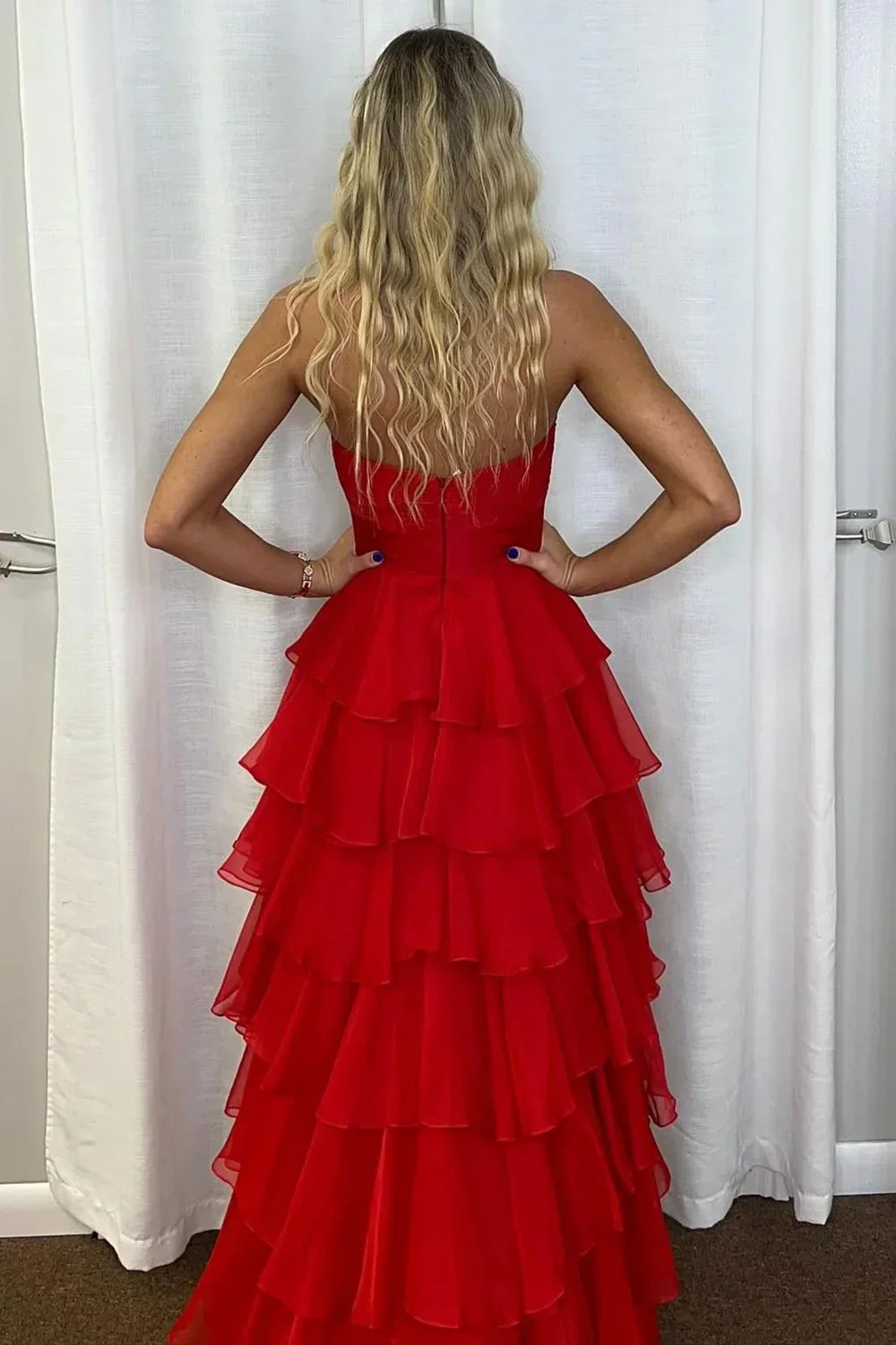 Stylish Refined Beautiful Timeless Elegant Red A-Line Strapless Sleeveless Floor-Length Prom Dress
