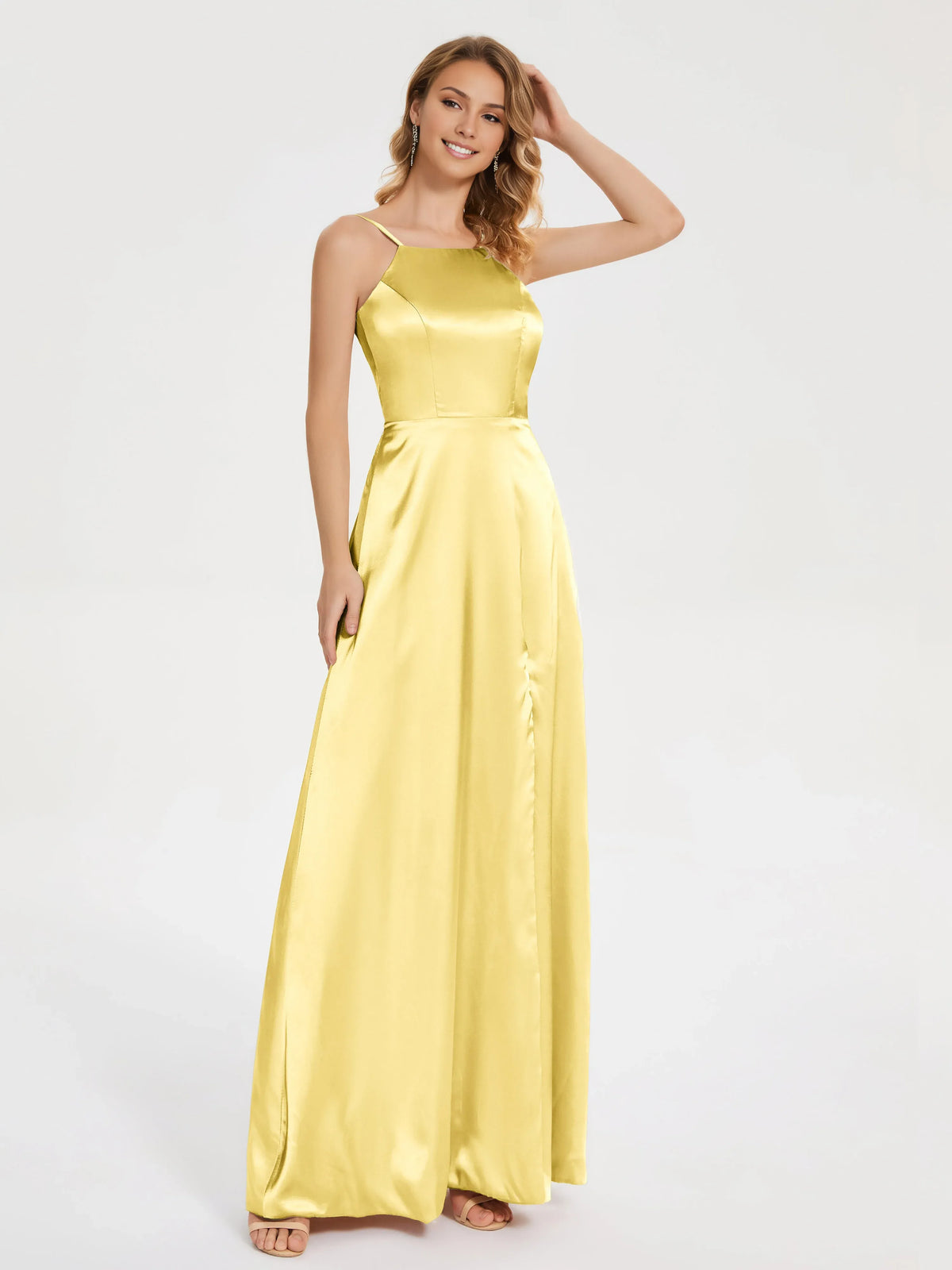 Beautiful Timeless Chic Elegant Black Satin A-Line High Neck Sleeveless Prom Dress