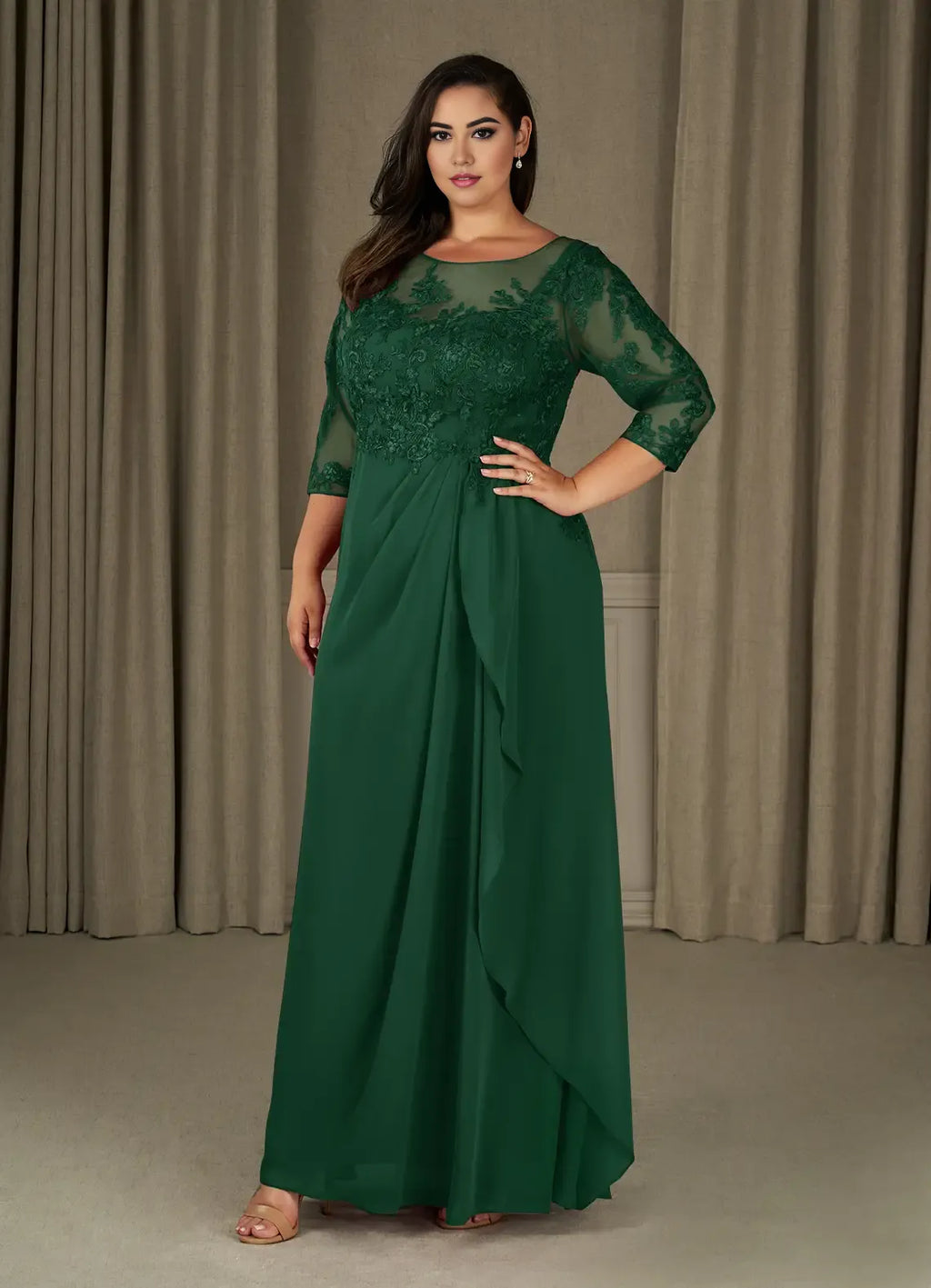 Sophisticated Graceful Elegant Champagne Chiffon A-Line Ruffle Mother of the Bride Dress
