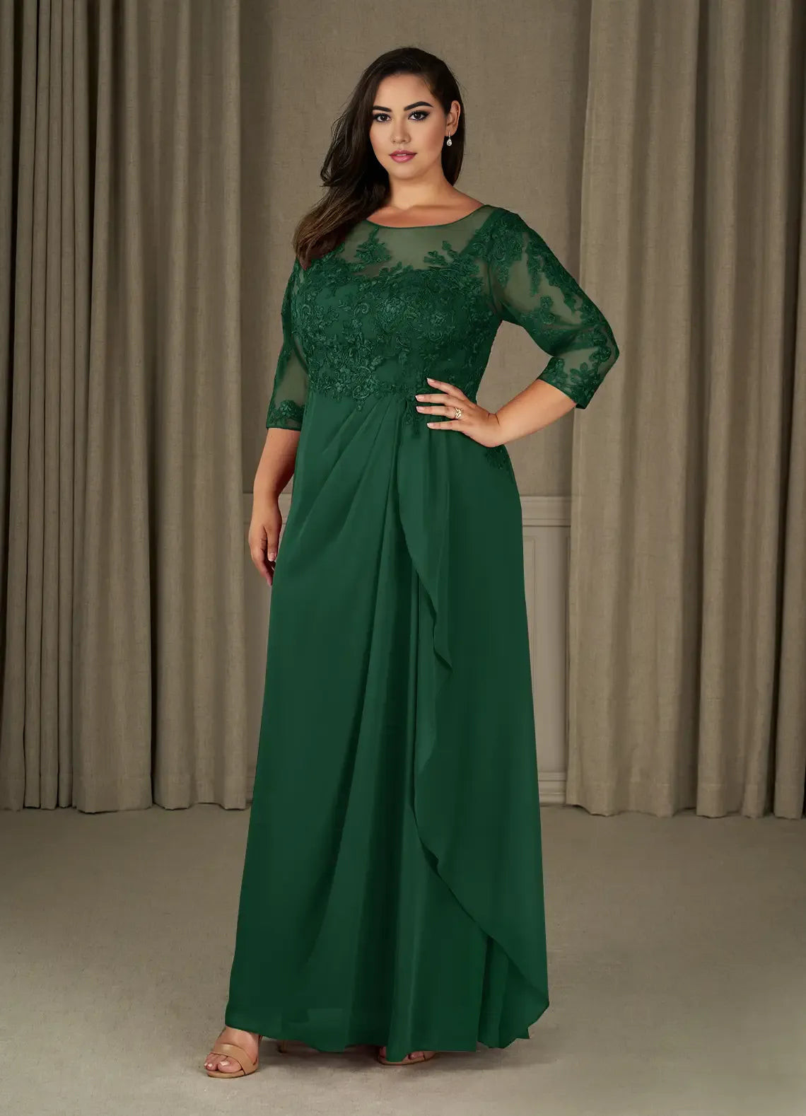 Sophisticated Graceful Elegant Champagne Chiffon A-Line Ruffle Mother of the Bride Dress