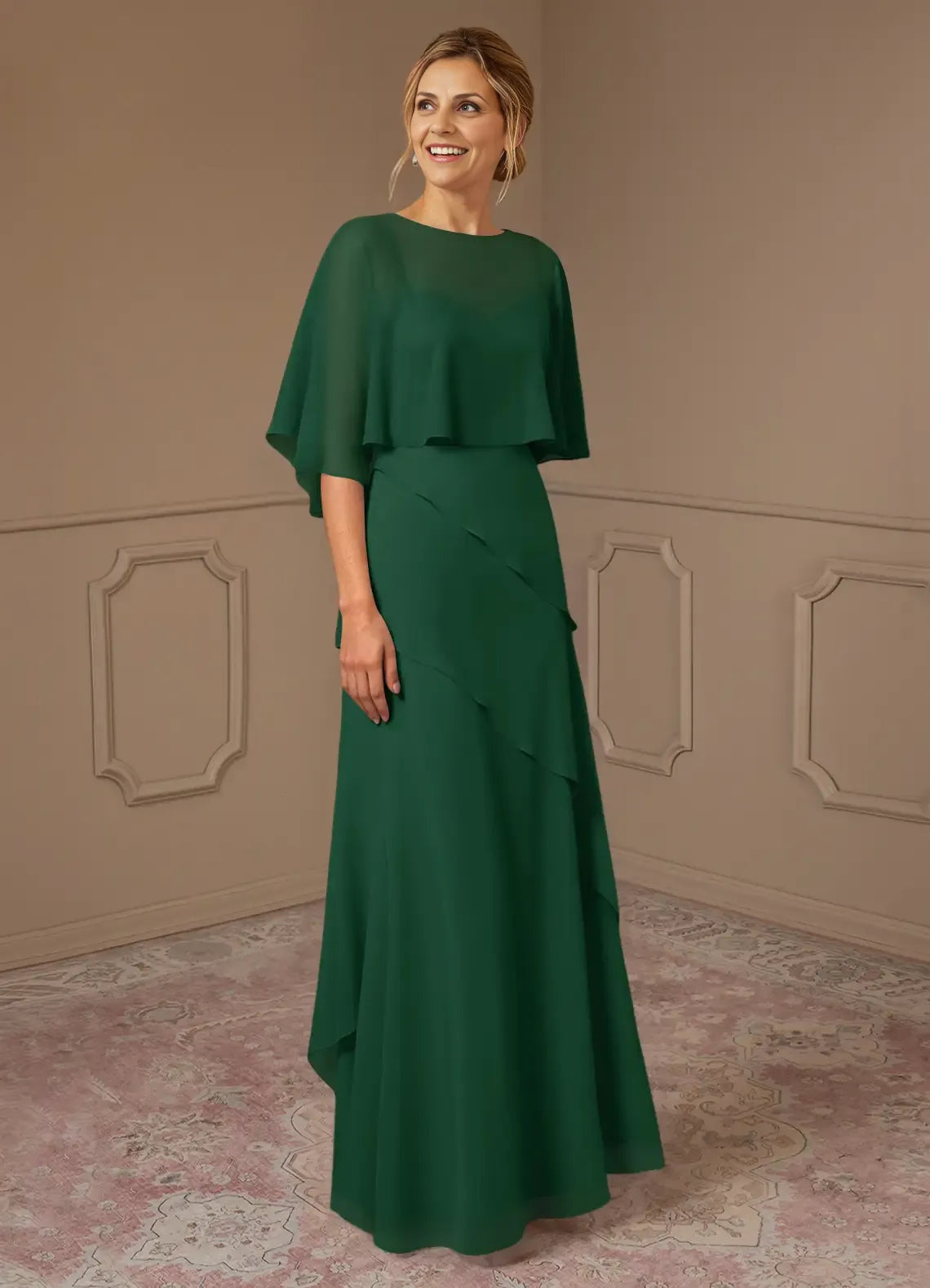 Stylish Refined Elegant Chiffon A-Line Scoop Neck Mother of the Bride Dress