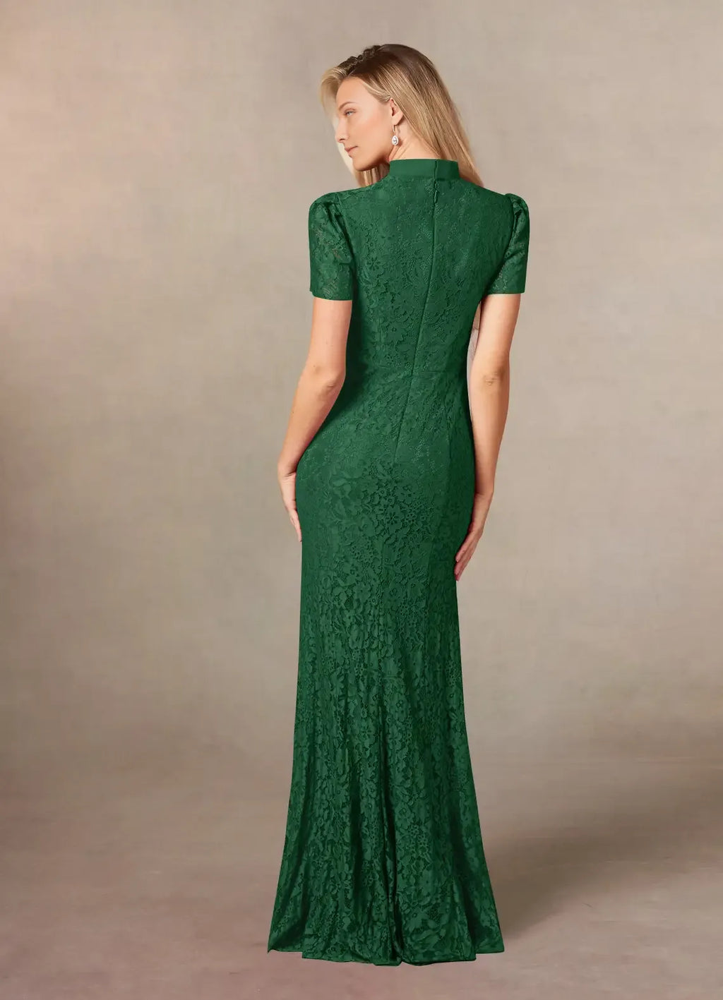 Green Dark Mermaid Mother of the Bride Dress with Bow Tie Neckline Short Puff Sleeves and Floral