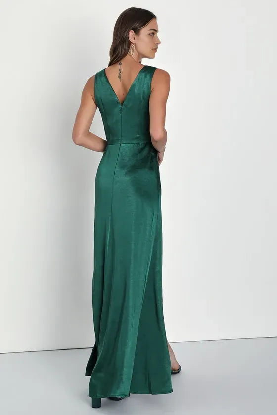 Green Dark Prom Dress with Deep V Neck Twist Front High Side Slit A Statement Piece for Formal Events