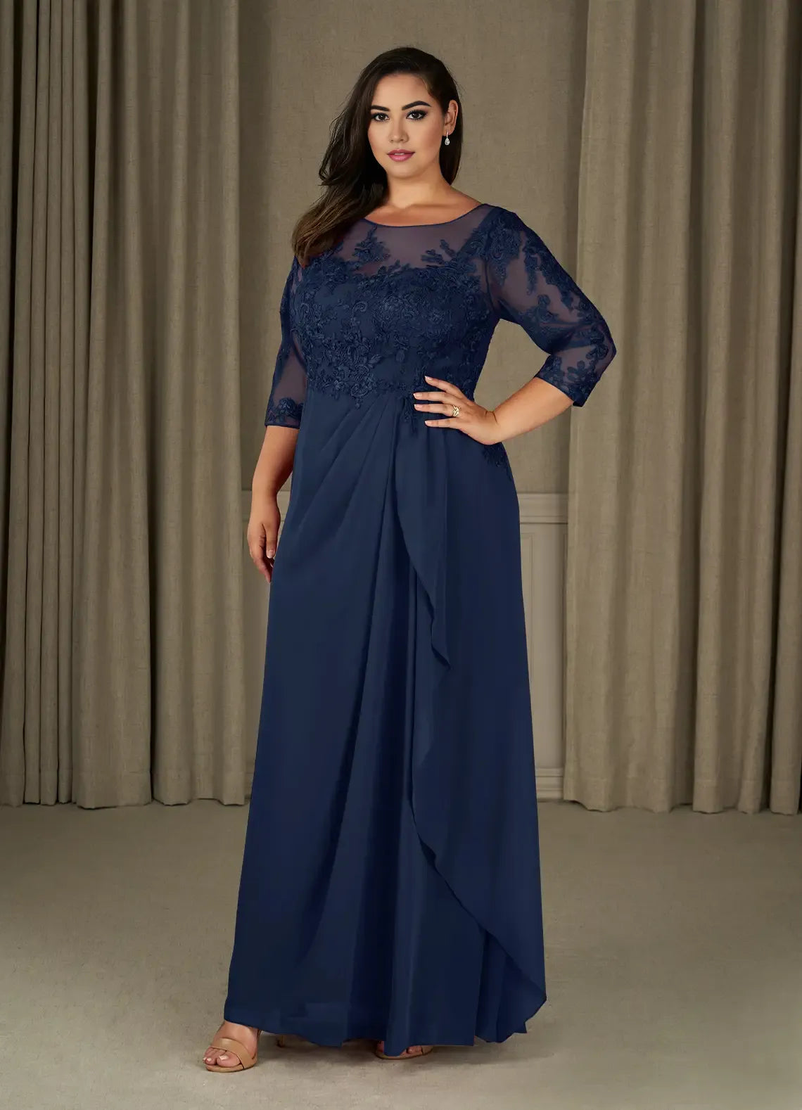 Sophisticated Graceful Elegant Champagne Chiffon A-Line Ruffle Mother of the Bride Dress