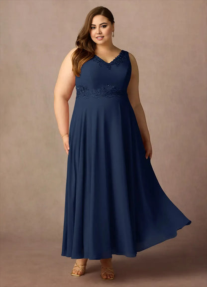 Timeless Special Occasion Elegant Chiffon A-Line V-Neck Mother of the Bride Dress