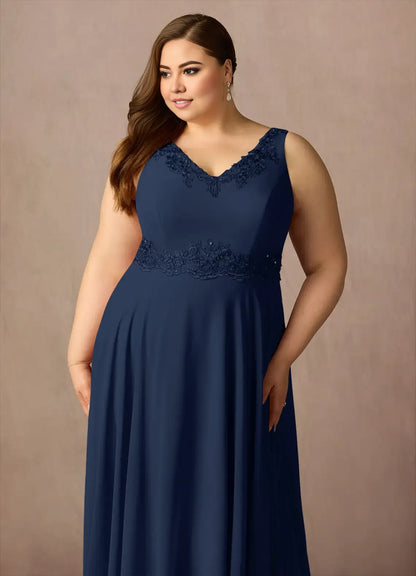 Timeless Special Occasion Elegant Chiffon A-Line V-Neck Mother of the Bride Dress