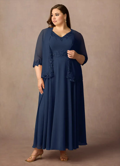 Timeless Special Occasion Elegant Chiffon A-Line V-Neck Mother of the Bride Dress