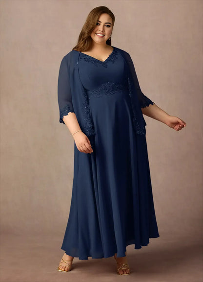 Timeless Special Occasion Elegant Chiffon A-Line V-Neck Mother of the Bride Dress