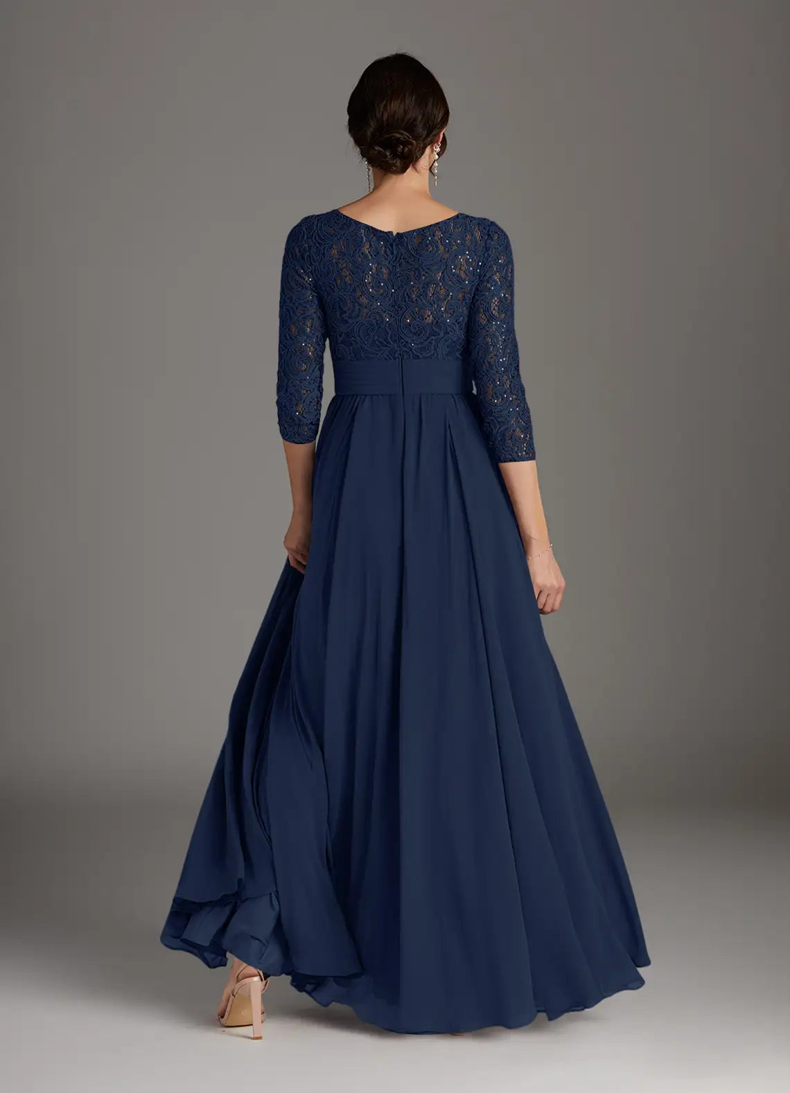 Navy Dark A-Line Sequins hot sale Mother of the Bride Dress with Bodice Boat Neckline 3/4 Sleeves
