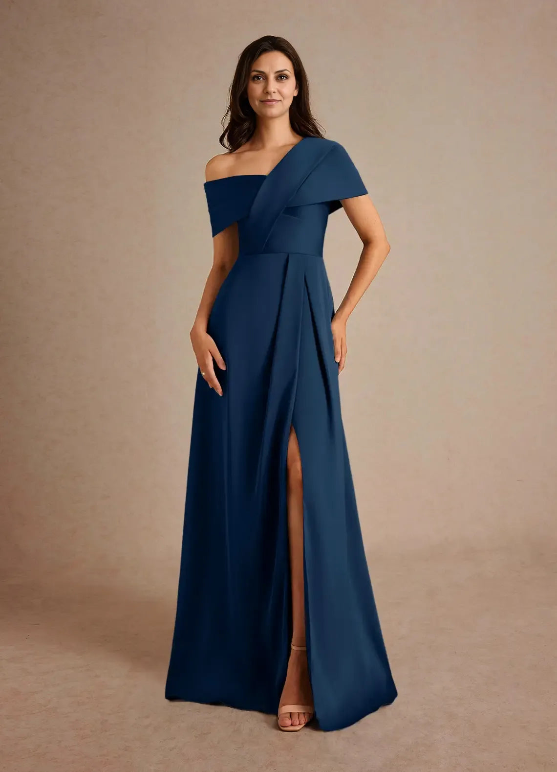 Special Occasion Elegant Champagne Satin A-Line Pleated Mother of the Bride Dress