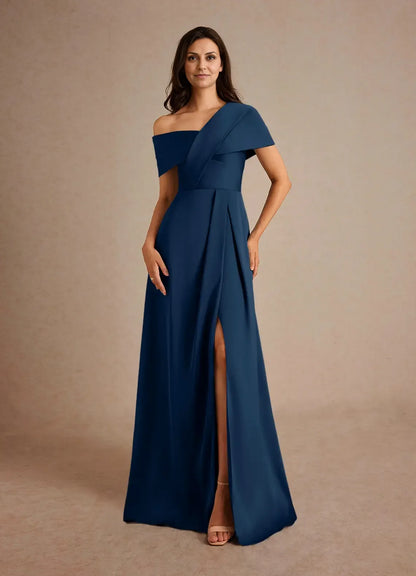 Special Occasion Elegant Champagne Satin A-Line Pleated Mother of the Bride Dress