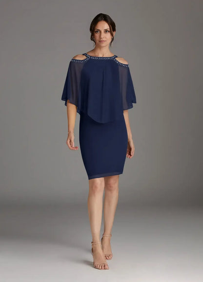 Timeless Elegant Sequins Sheath Scoop Neck Knee-Length Mother of the Bride Dress