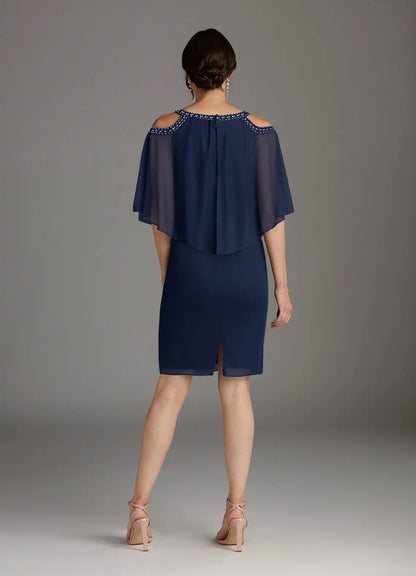 Timeless Elegant Sequins Sheath Scoop Neck Knee-Length Mother of the Bride Dress