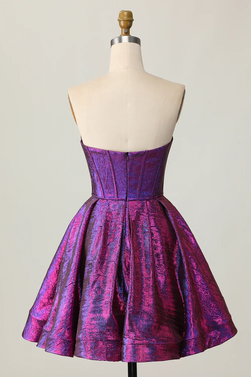 Purple Dark Corset Metallic A Line Short Homecoming Dress with Bow