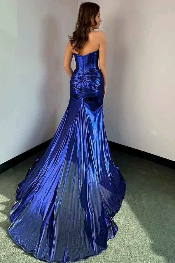 Mermaid Strapless Metallic Royal Party Dress