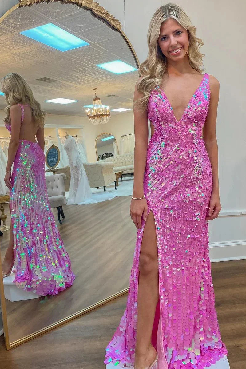 Pink Mermaid V-Neck Backless Hot Party Dress