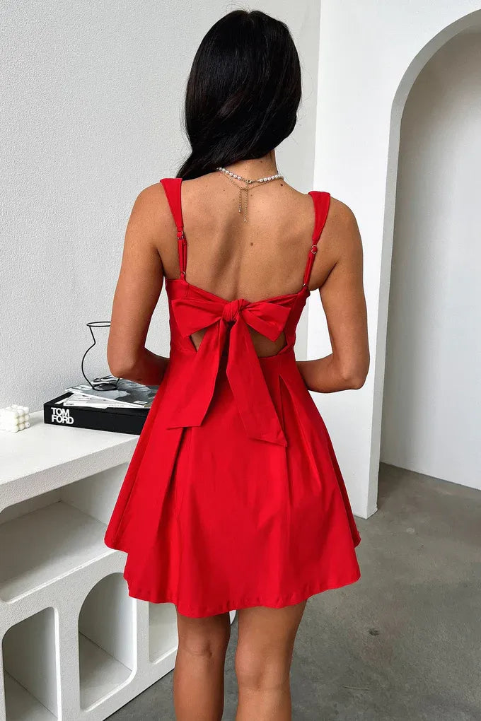 Timeless Chic Elegant Red Satin A-Line Square Neck Sleeveless Mini Homecoming Dress