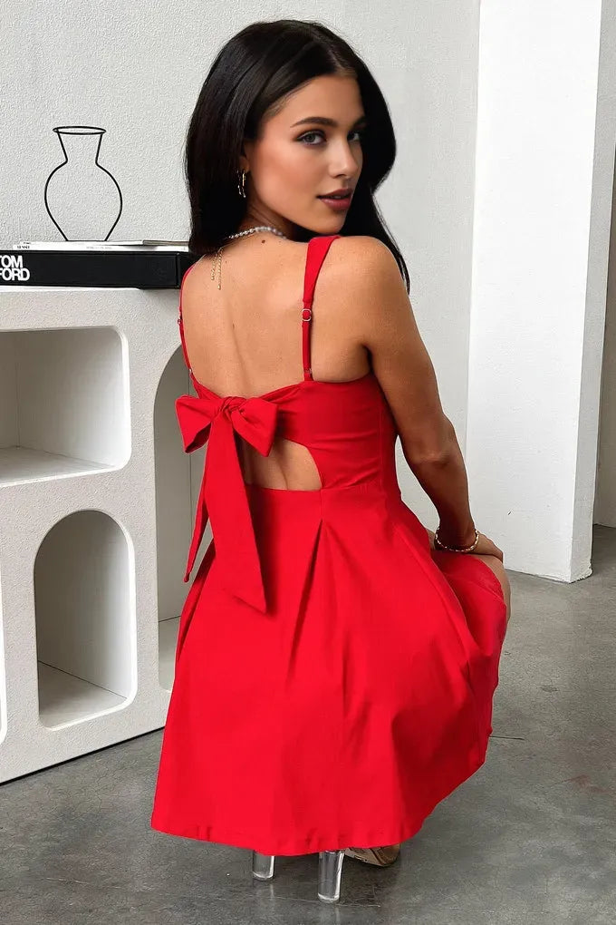 Timeless Chic Elegant Red Satin A-Line Square Neck Sleeveless Mini Homecoming Dress