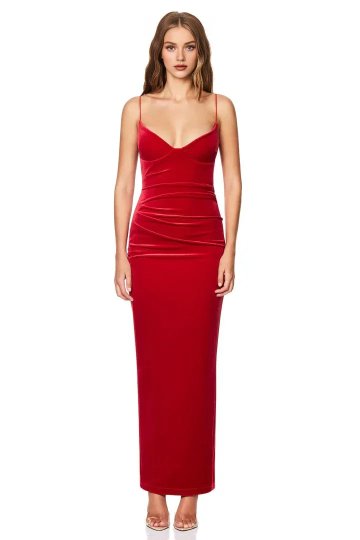 Beautiful Timeless Special Occasion Sophisticated Elegant Red Velvet Sweetheart Sleeveless Prom Dress
