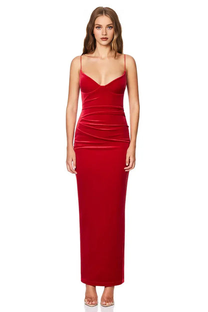 Beautiful Timeless Special Occasion Sophisticated Elegant Red Velvet Sweetheart Sleeveless Prom Dress
