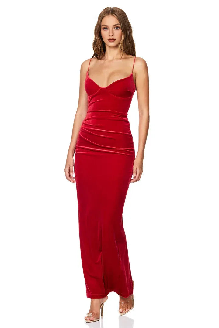 Beautiful Timeless Special Occasion Sophisticated Elegant Red Velvet Sweetheart Sleeveless Prom Dress