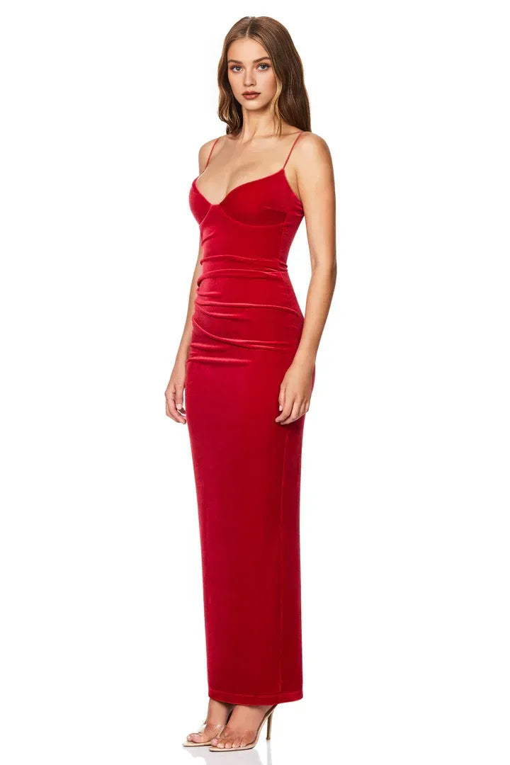 Beautiful Timeless Special Occasion Sophisticated Elegant Red Velvet Sweetheart Sleeveless Prom Dress