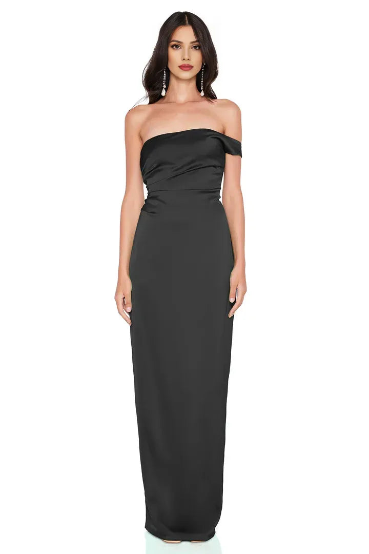 Sophisticated Graceful Stylish Refined Beautiful Elegant Black Satin Sleeveless Floor-Length Prom Dress