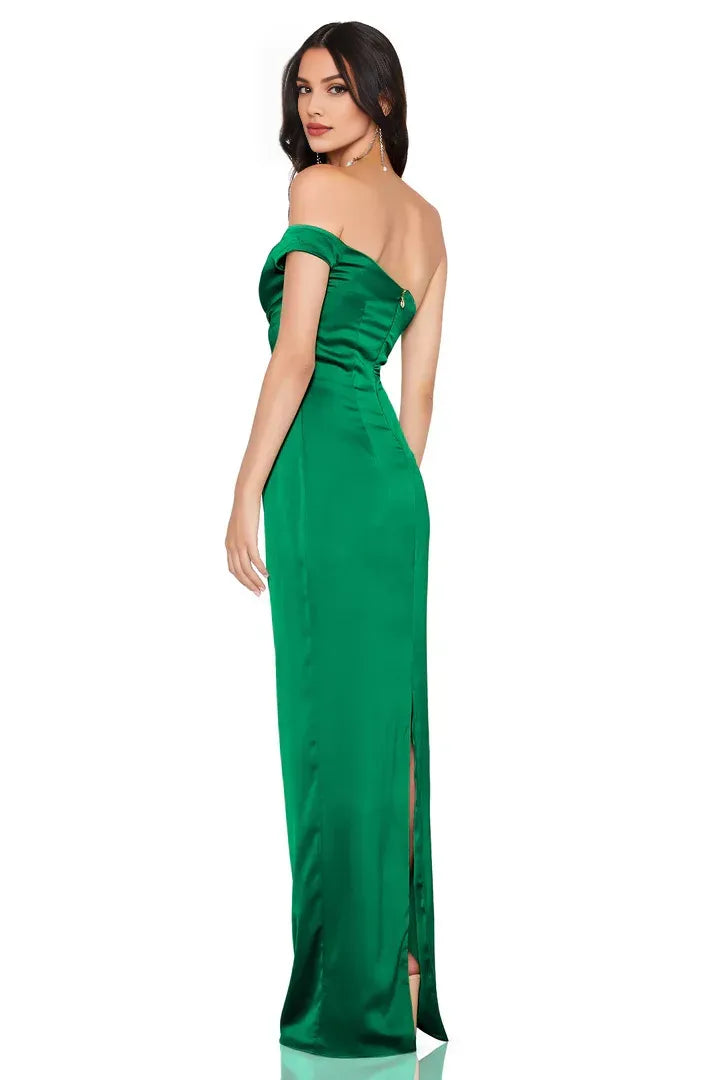 Refined Beautiful Timeless Chic Elegant Emerald Green Satin Sleeveless Floor-Length Prom Dress