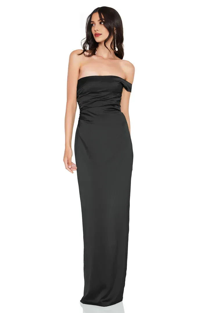 Sophisticated Graceful Stylish Refined Beautiful Elegant Black Satin Sleeveless Floor-Length Prom Dress