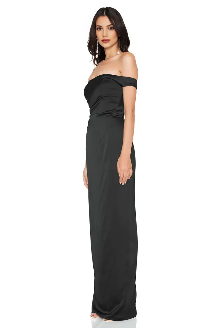 Sophisticated Graceful Stylish Refined Beautiful Elegant Black Satin Sleeveless Floor-Length Prom Dress