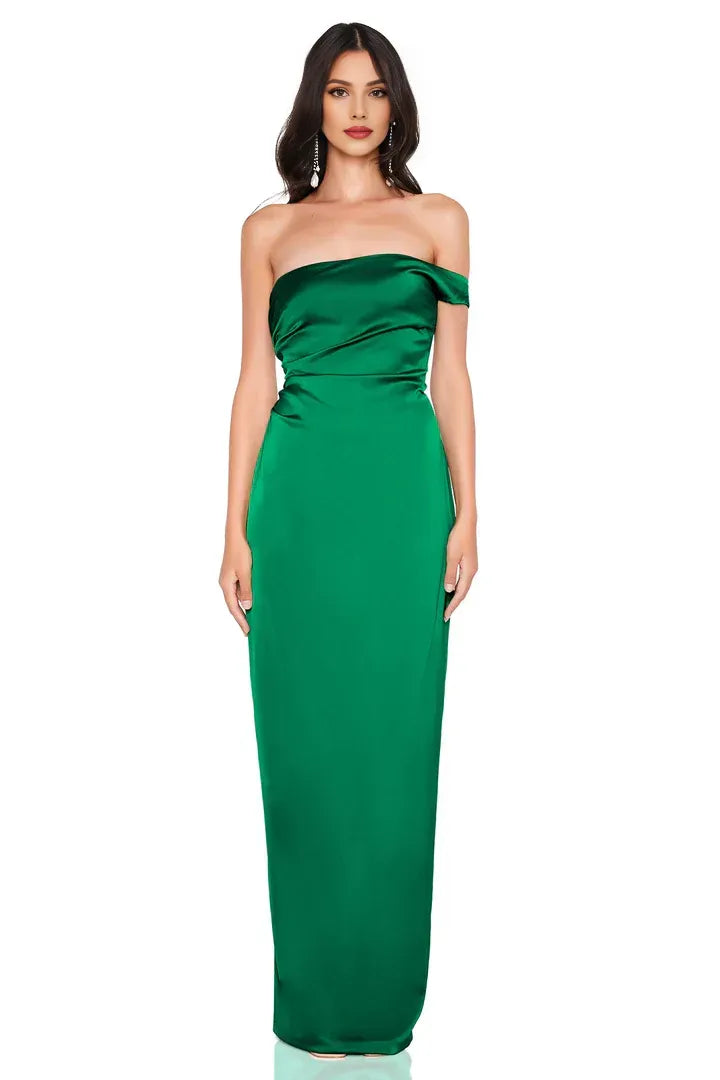 Refined Beautiful Timeless Chic Elegant Emerald Green Satin Sleeveless Floor-Length Prom Dress