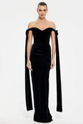 Refined Beautiful Timeless Special Occasion Elegant Black Velvet Sleeveless Floor-Length Prom Dress