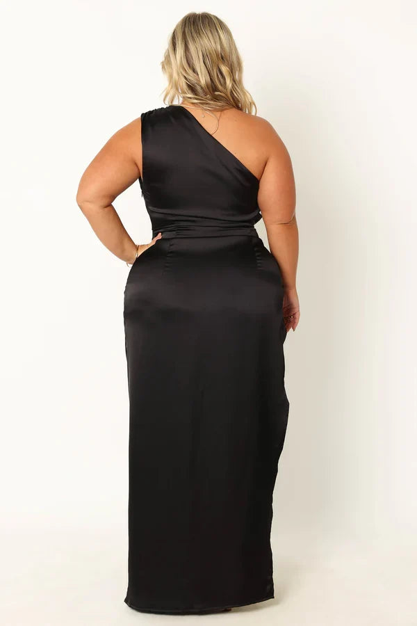 Special Occasion Sophisticated Graceful Stylish Refined Elegant Black Satin Sleeveless Prom Dress