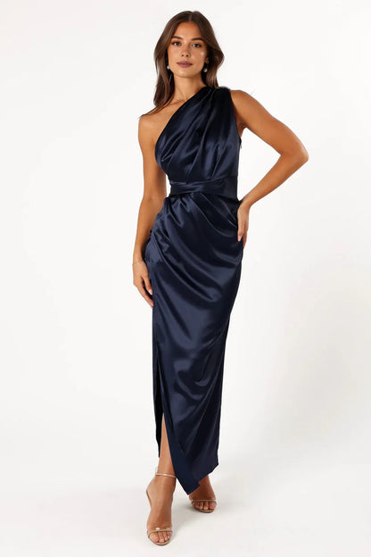 Sophisticated Graceful Stylish Refined Beautiful Timeless Elegant Gold Satin Sleeveless Prom Dress