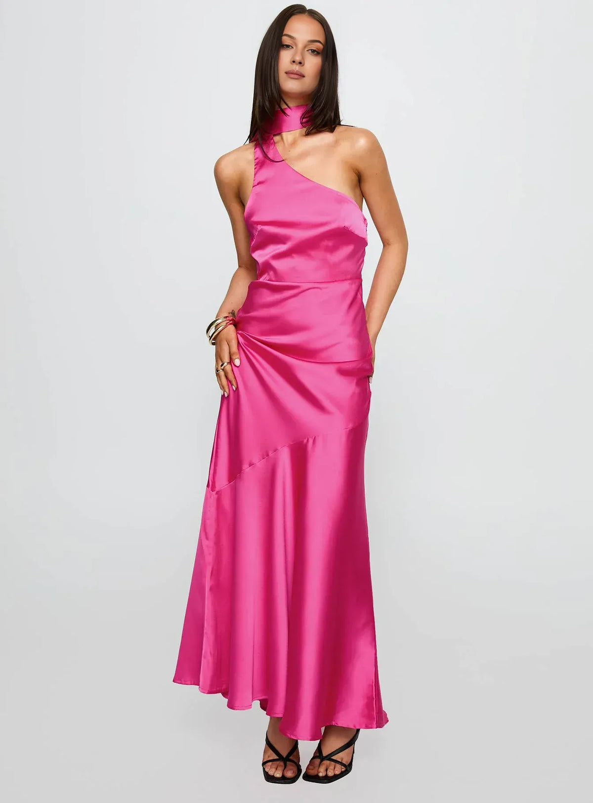 Stylish Refined Beautiful Timeless Elegant Hot Pink Satin Sleeveless Floor-Length Prom Dress