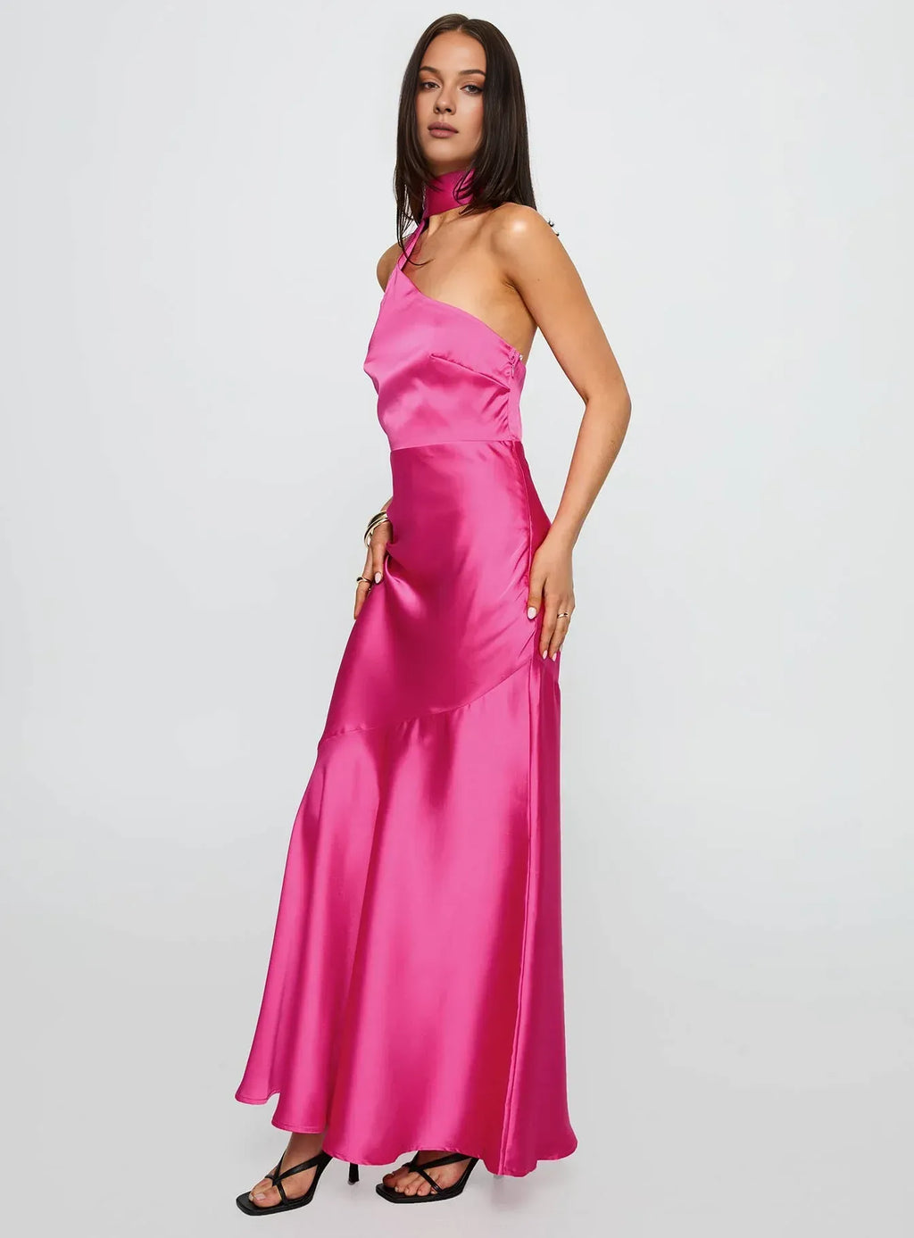 Stylish Refined Beautiful Timeless Elegant Hot Pink Satin Sleeveless Floor-Length Prom Dress