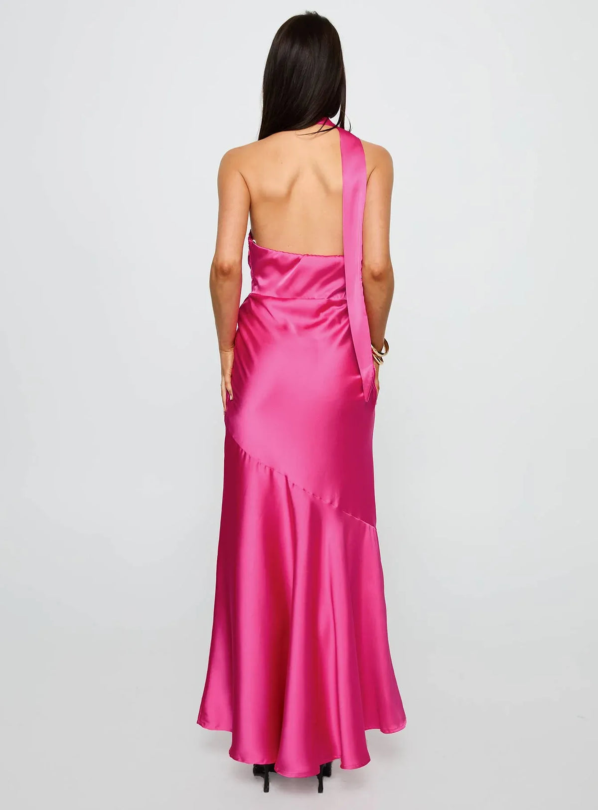 Stylish Refined Beautiful Timeless Elegant Hot Pink Satin Sleeveless Floor-Length Prom Dress