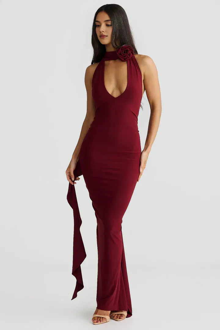Sophisticated Graceful Stylish Refined Beautiful Timeless Elegant Burgundy Sleeveless Floor-Length Prom Dress