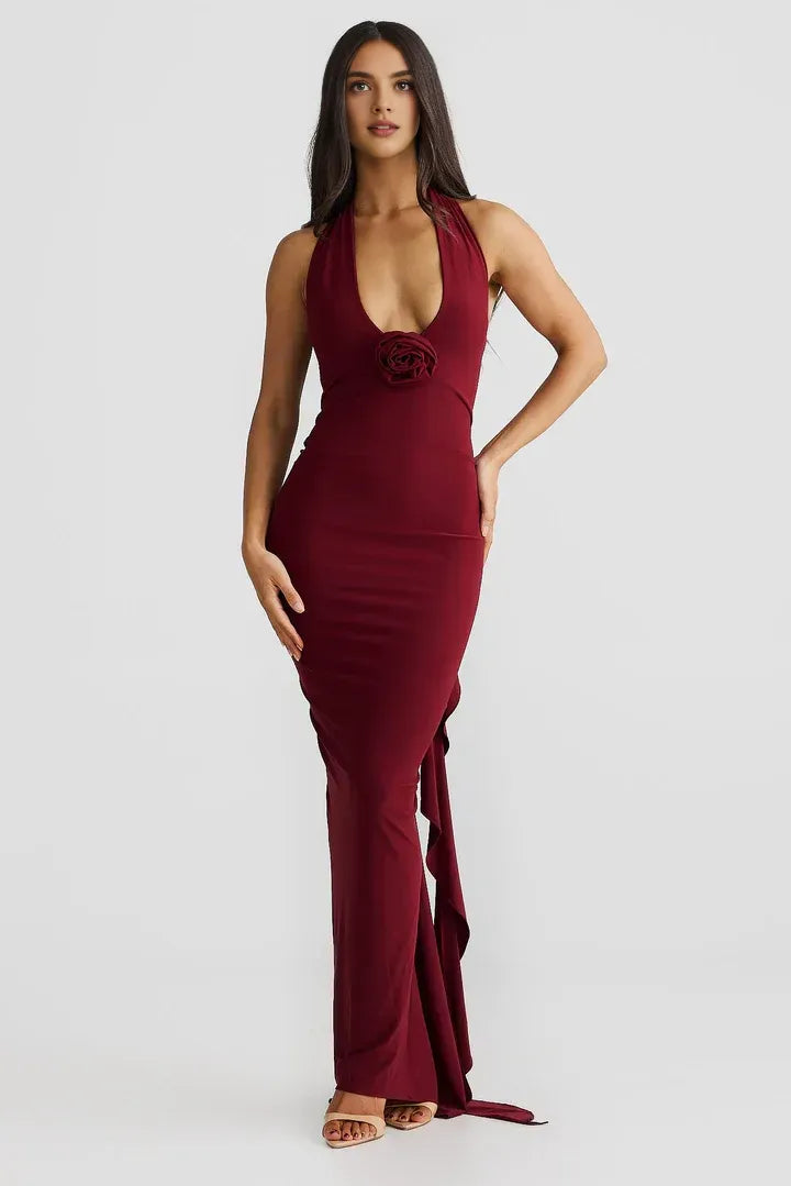 Sophisticated Graceful Stylish Refined Beautiful Timeless Elegant Burgundy Sleeveless Floor-Length Prom Dress
