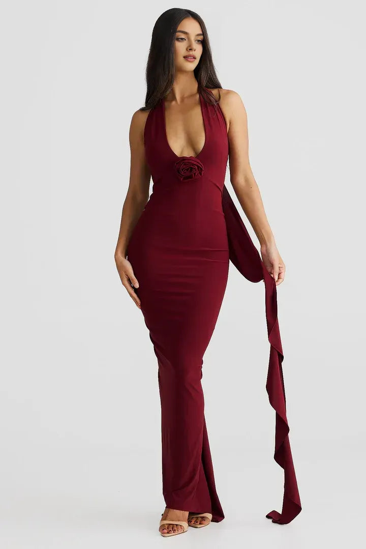 Sophisticated Graceful Stylish Refined Beautiful Timeless Elegant Burgundy Sleeveless Floor-Length Prom Dress