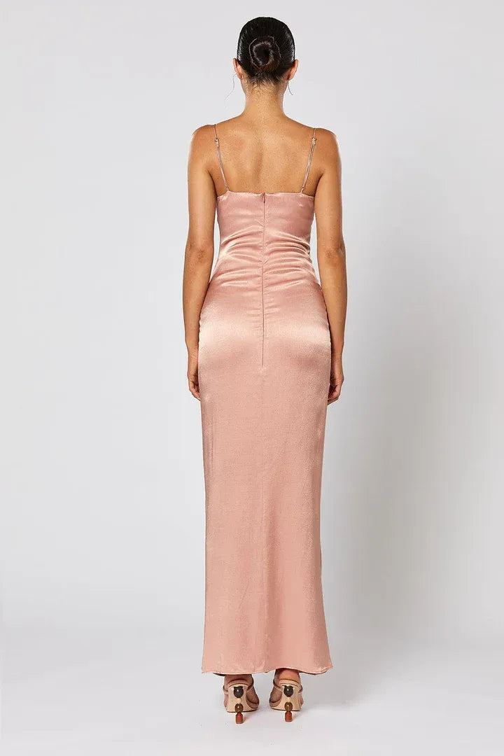 Special Occasion Sophisticated Graceful Elegant Blush Pink Satin Sleeveless Floor-Length Prom Dress