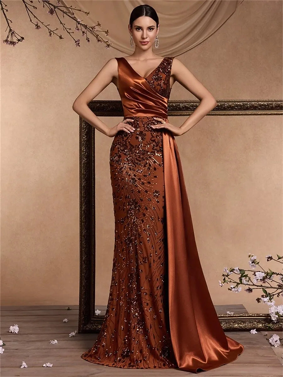 Red Discount Glamorous Mermaid V-Neck Brick Train Evening Dress Buy