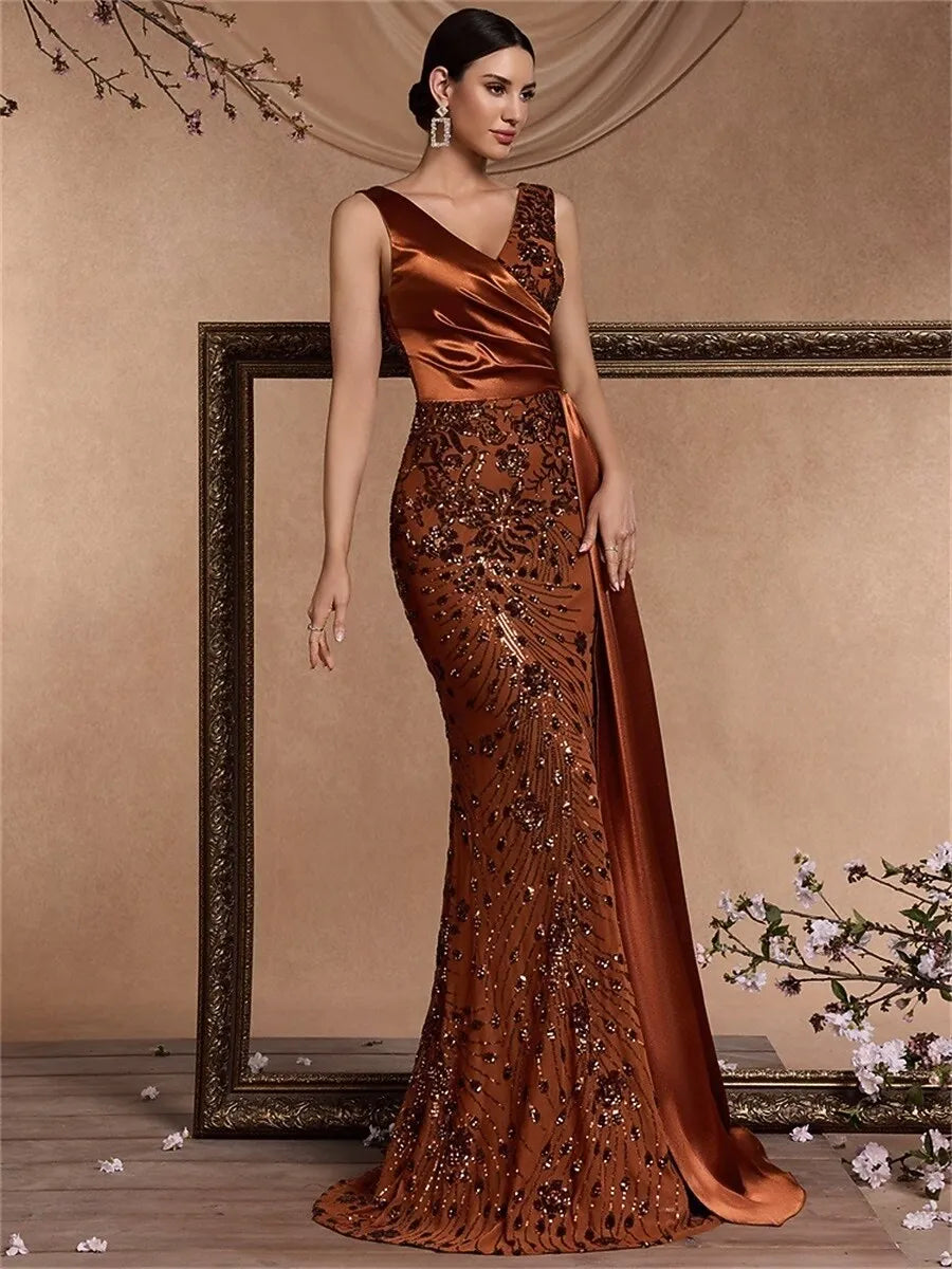 Red Discount Glamorous Mermaid V-Neck Brick Train Evening Dress Buy